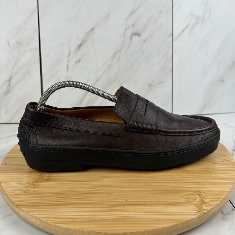 Tod's Mens Size 10 [UK 8.5] Burgundy Vibram Sole Penny Loafer Driving Shoe